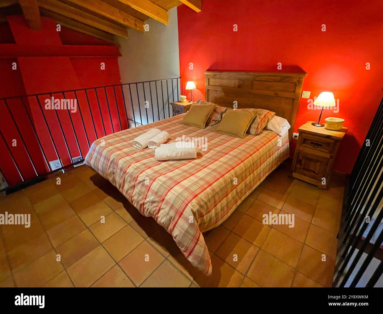 Bedroom in rural house. Piñuecar, Madrid province, Spain. - Smartphone Captured Stock Image
