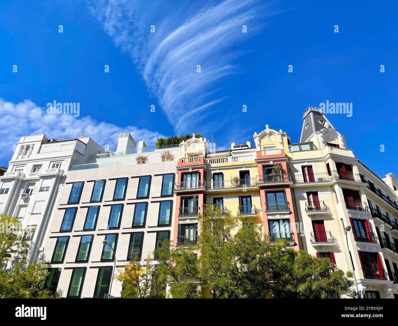 Facades of buildings. Alcala street, Madrid, Spain. - Smartphone Captured Stock Image