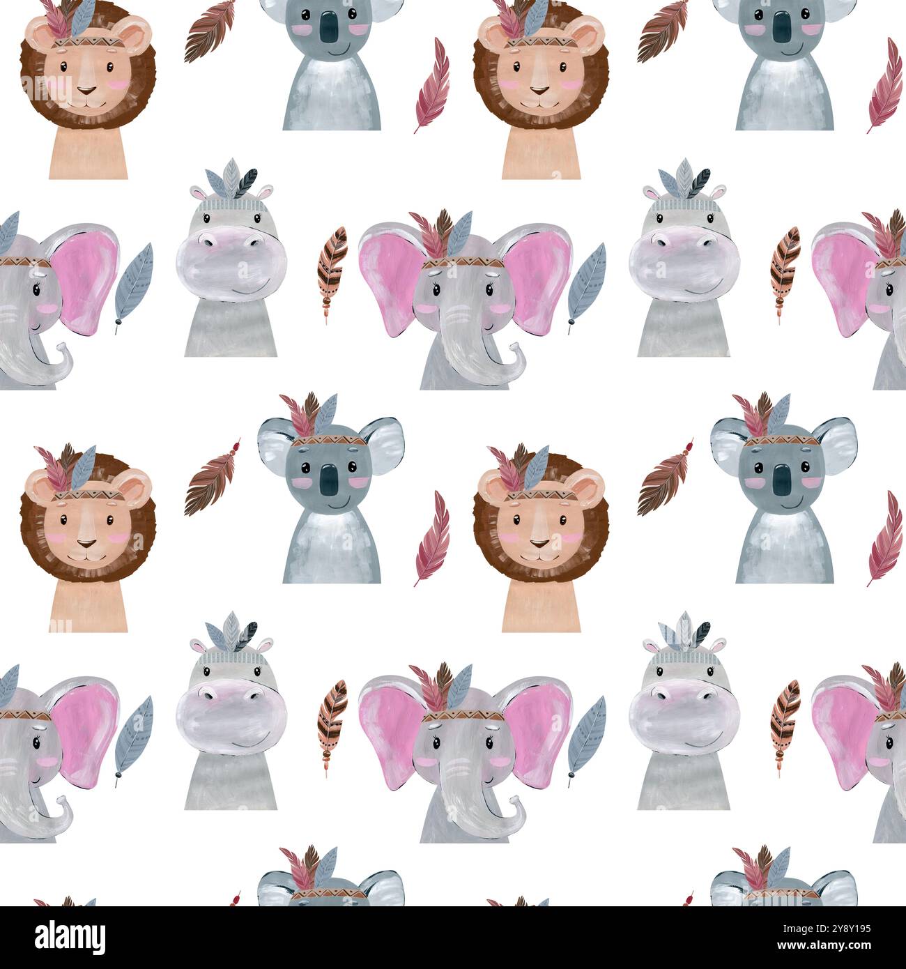 Boho Animal Pattern Watercolor cute pattern with boho animals. Hand drawn illustration for ...