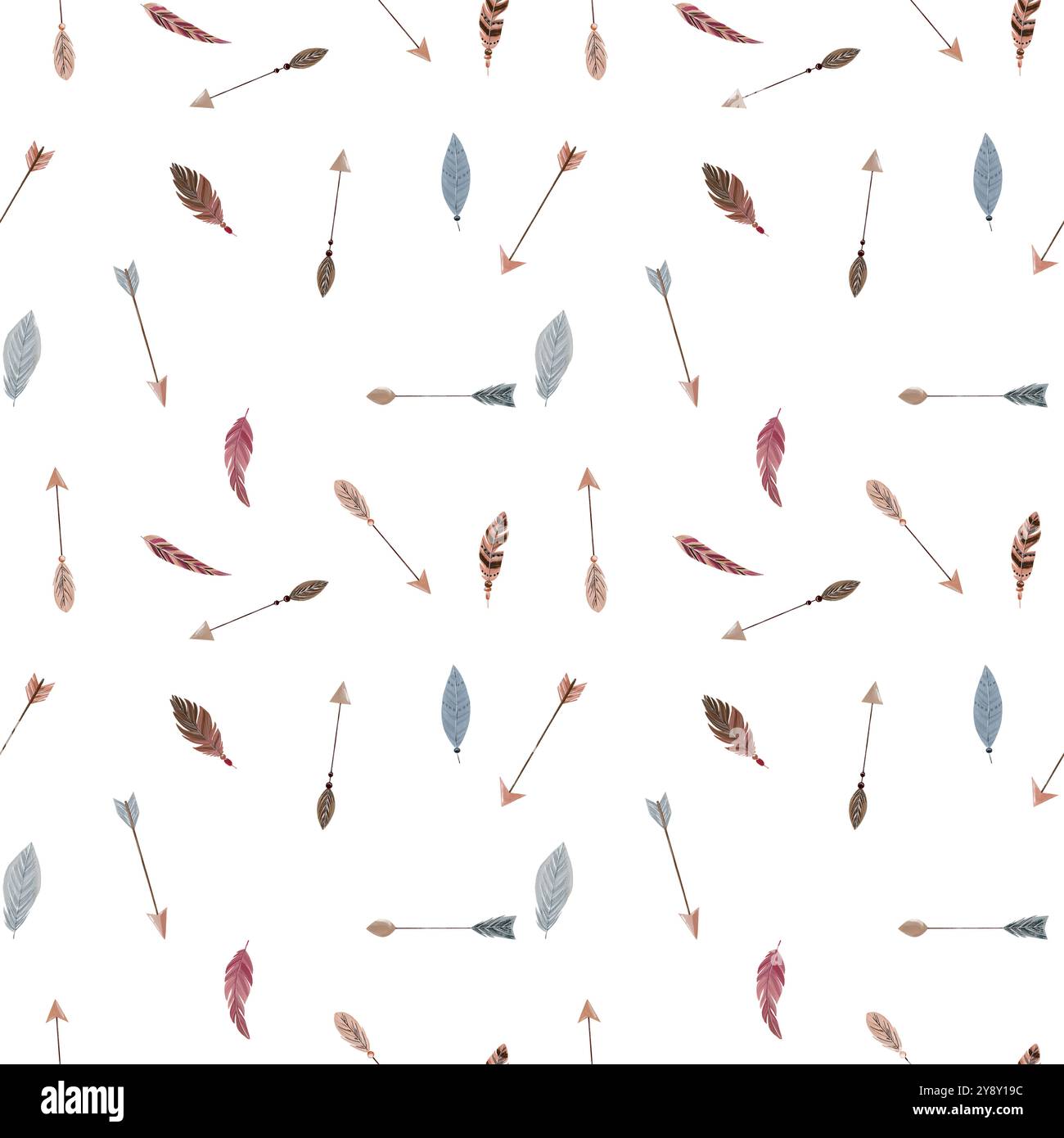 Watercolor boho seamless pattern with arrows and feathers. Hand drawn ...