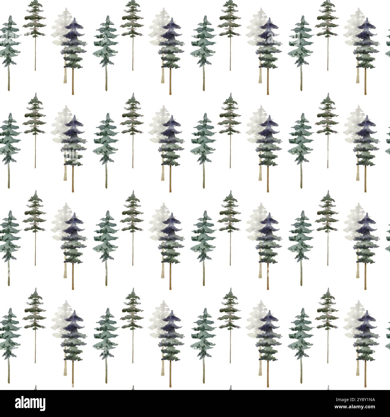 Watercolor seamless pattern with pine trees for fabric, wrapping paper ...