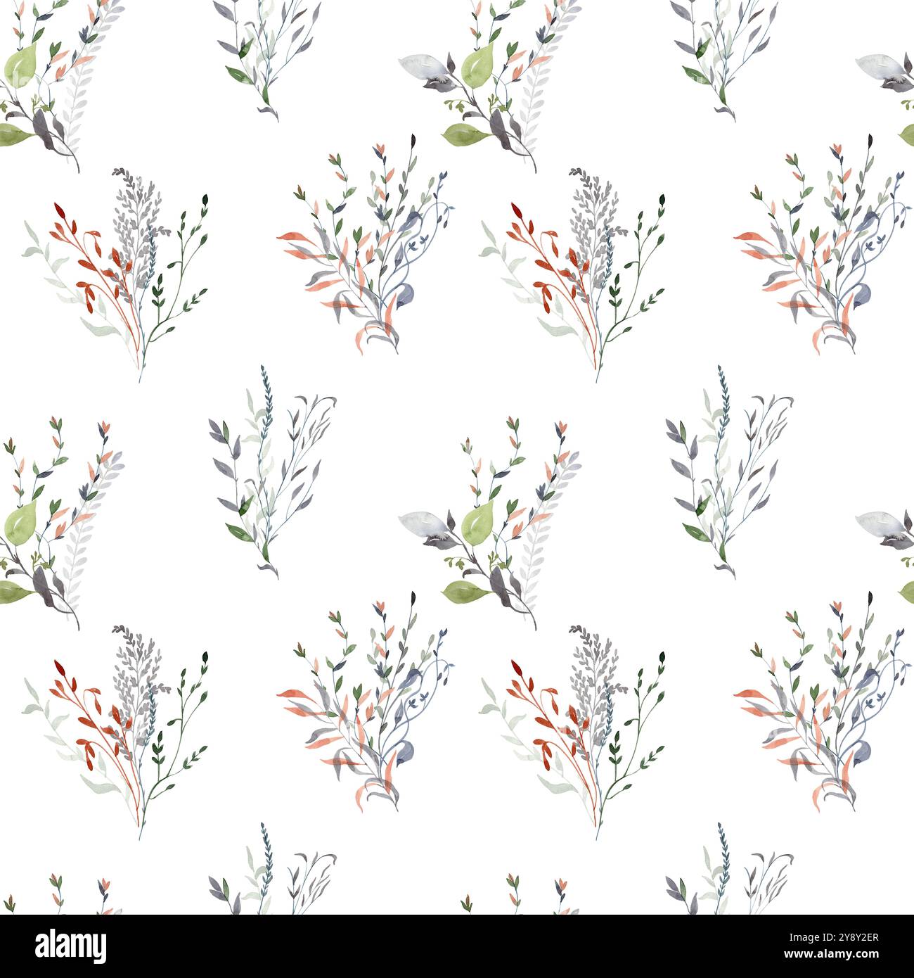 Watercolor seamless floral background. Pattern with leaves Stock Photo ...
