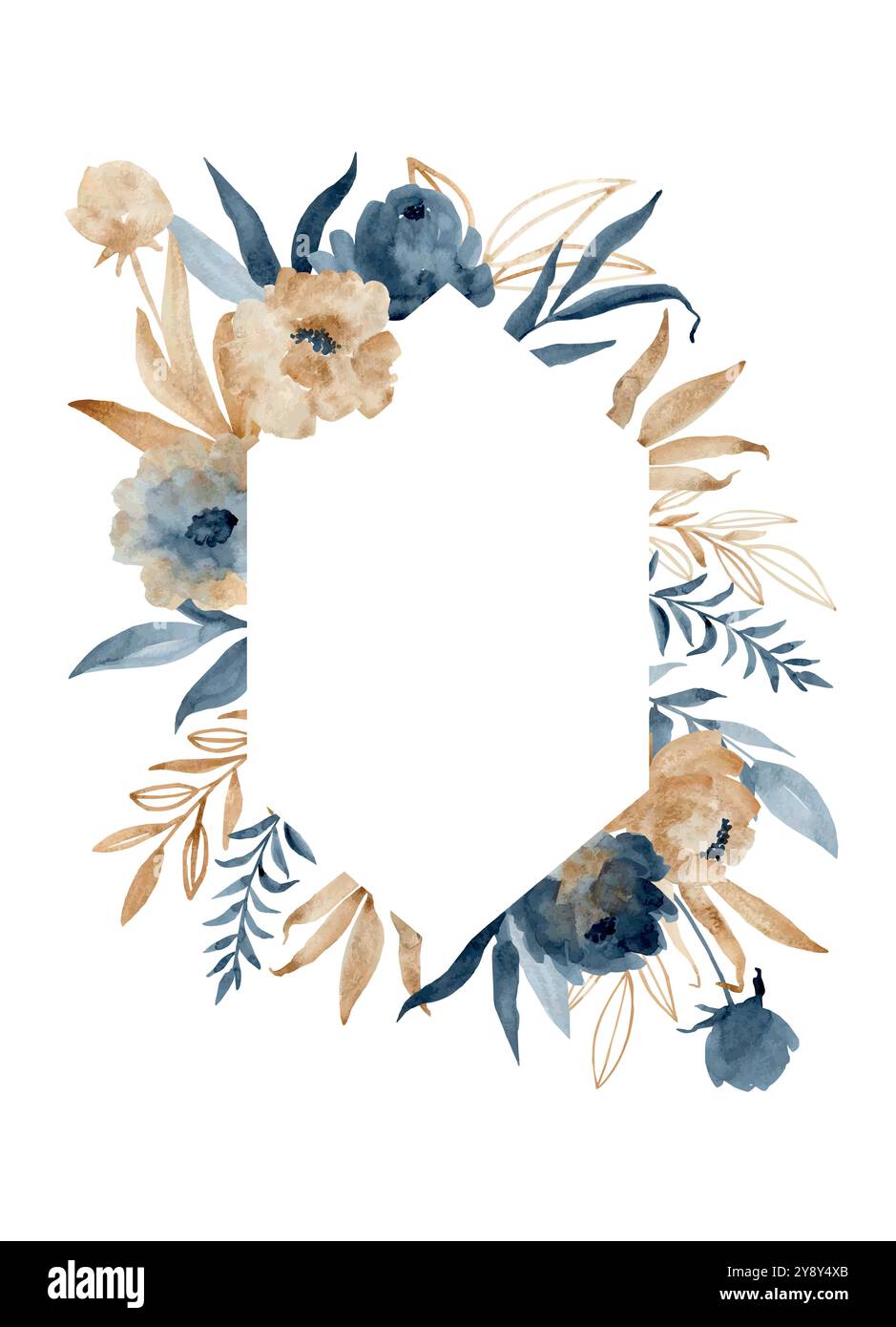 Vector Watercolor botanic frame for wedding or greeting card. Floral ...
