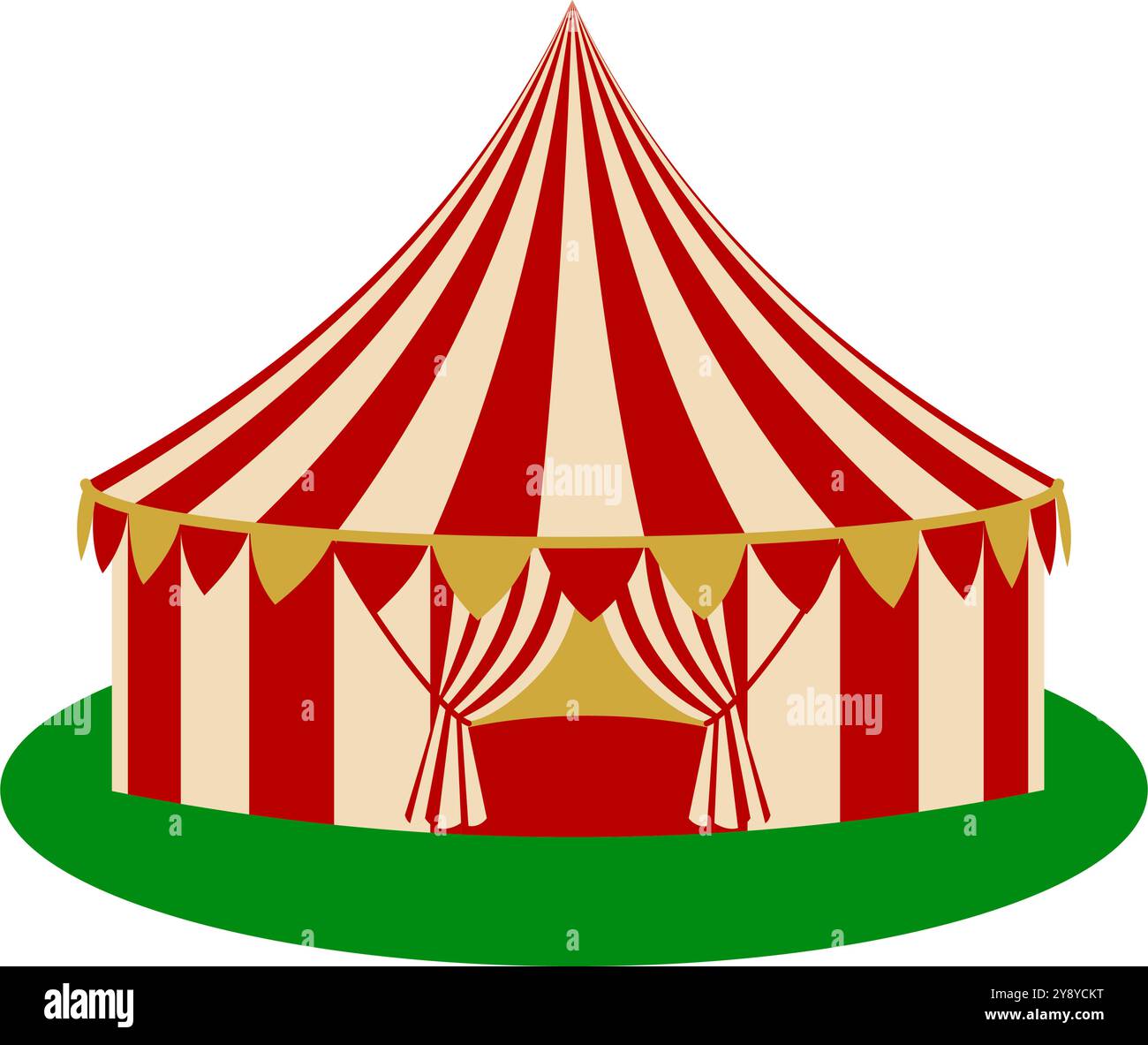 A red and yellow circus tent on a green base, perfect for carnival or festival themed designs. For event poster, amusement park illustration, and Stock Vector