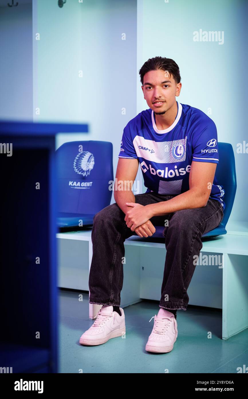 E-sporter Keanu Newa  poses for a photoshoot for Belgian Jupiler Pro League club KAA Gent, Monday 07 October 2024 in Gent stadium. BELGA PHOTO KURT DESPLENTER Stock Photo