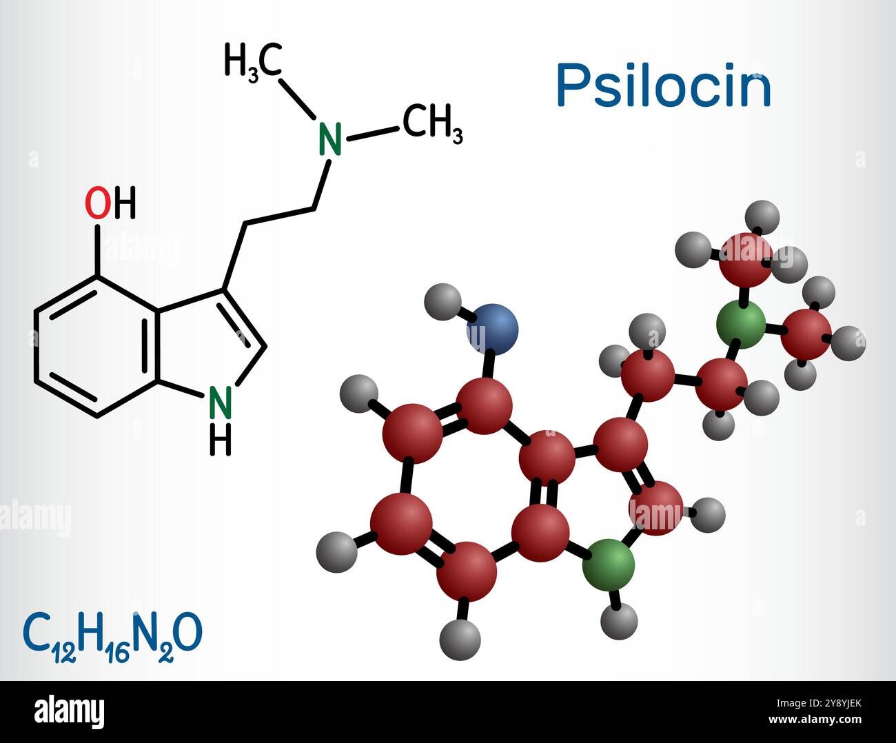 Structural Model Chemicals Psilocin molecule. Structural chemical formula, molecule model. Vector ...