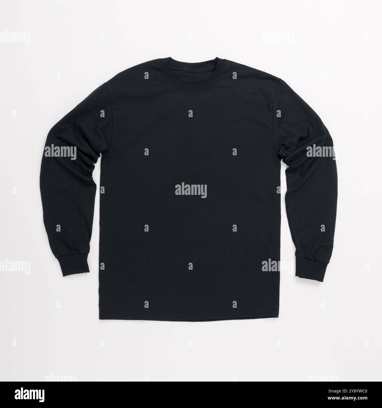 Flat Lay Black sweatshirt on white background Stock Photo