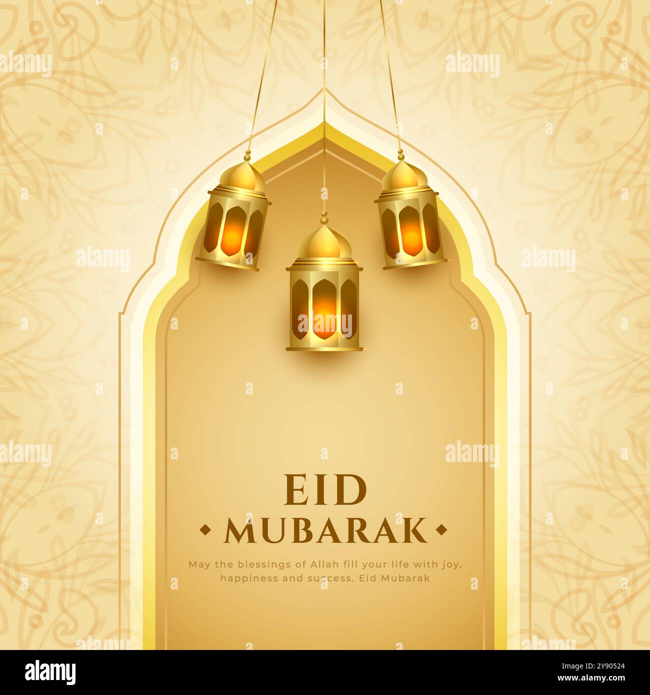 premium eid mubarak greeting background with realistic lantern vector ...