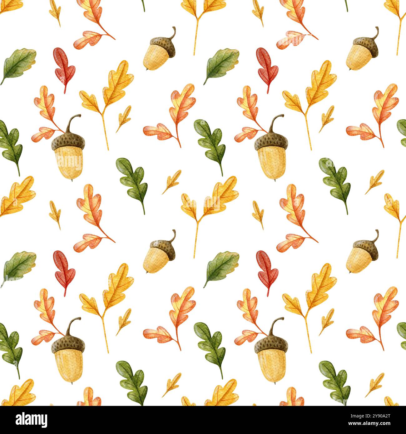 Watercolor nature seamless pattern with hand drawn illustrations on a ...