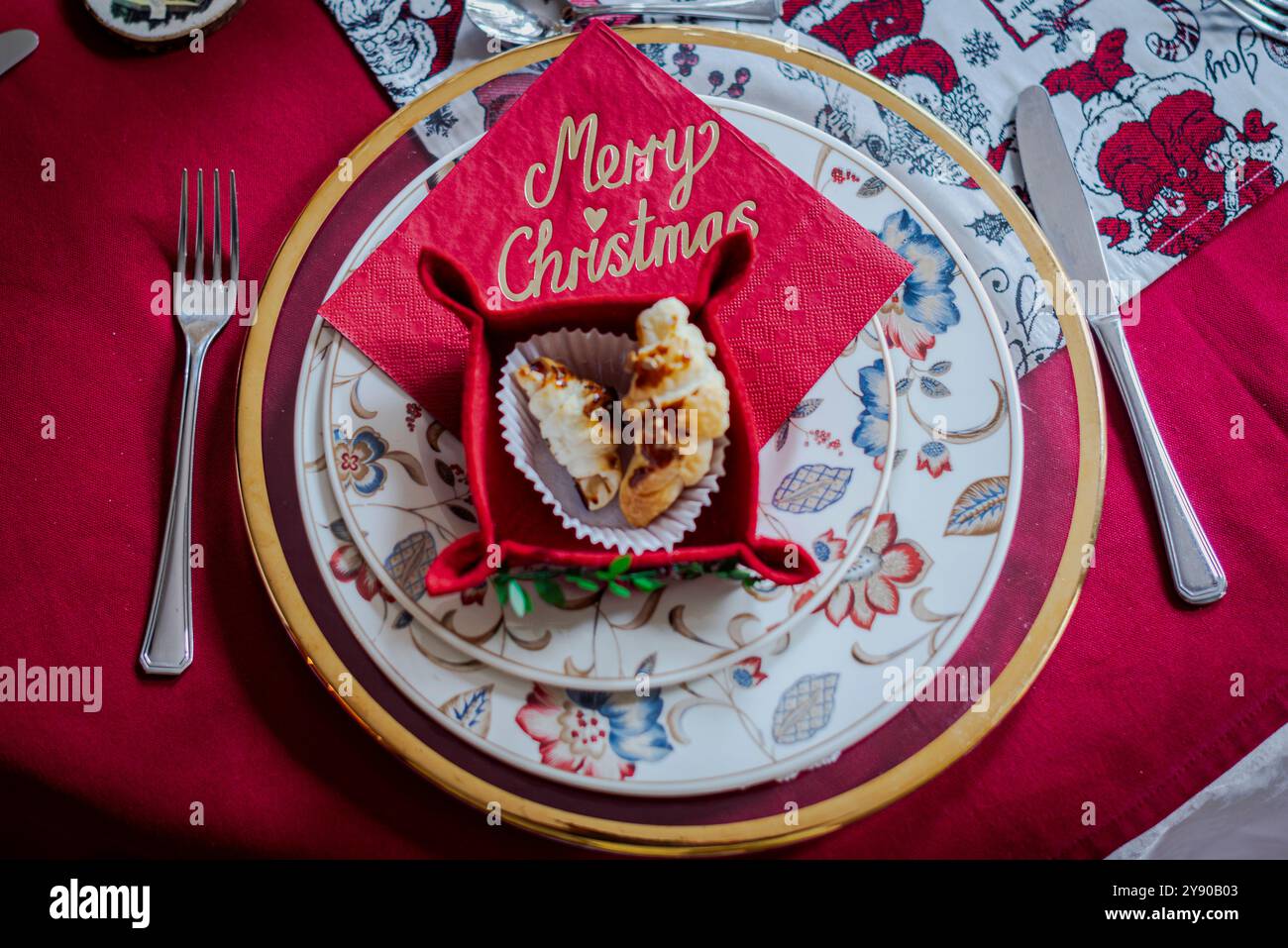 Christmas table decorations. Stock Photo