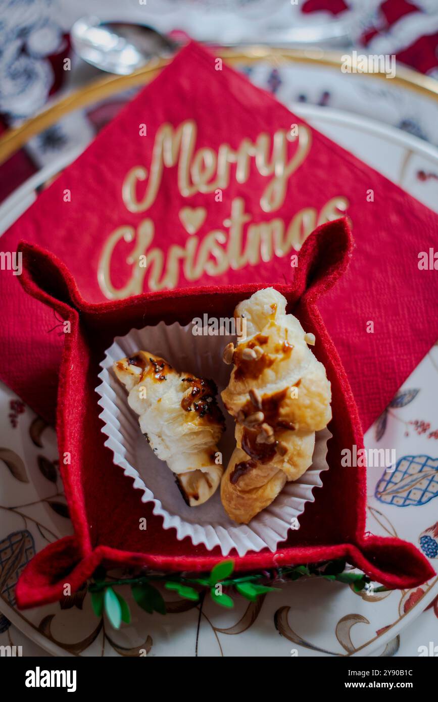 Christmas table decorations. Stock Photo