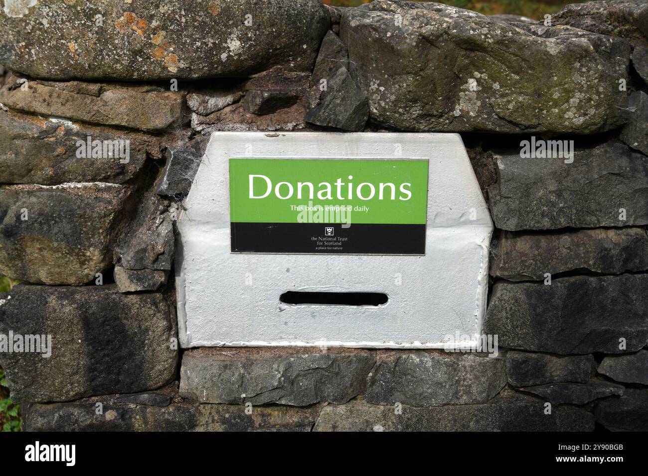 NATIONAL TRUST SCOTLAND DONATION BOX IN STONE WALL SCOTLAND UK Stock ...