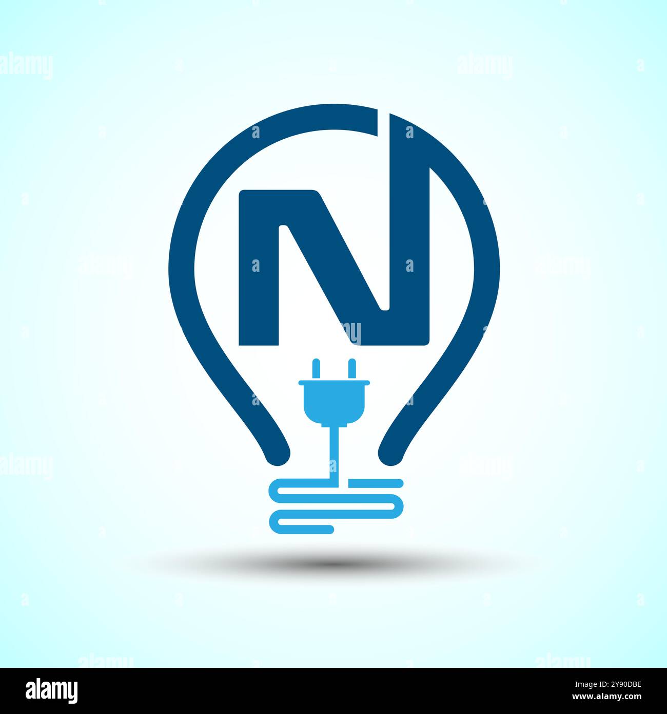 Initial alphabet with an electric bulb and plug. Electricity logo ...