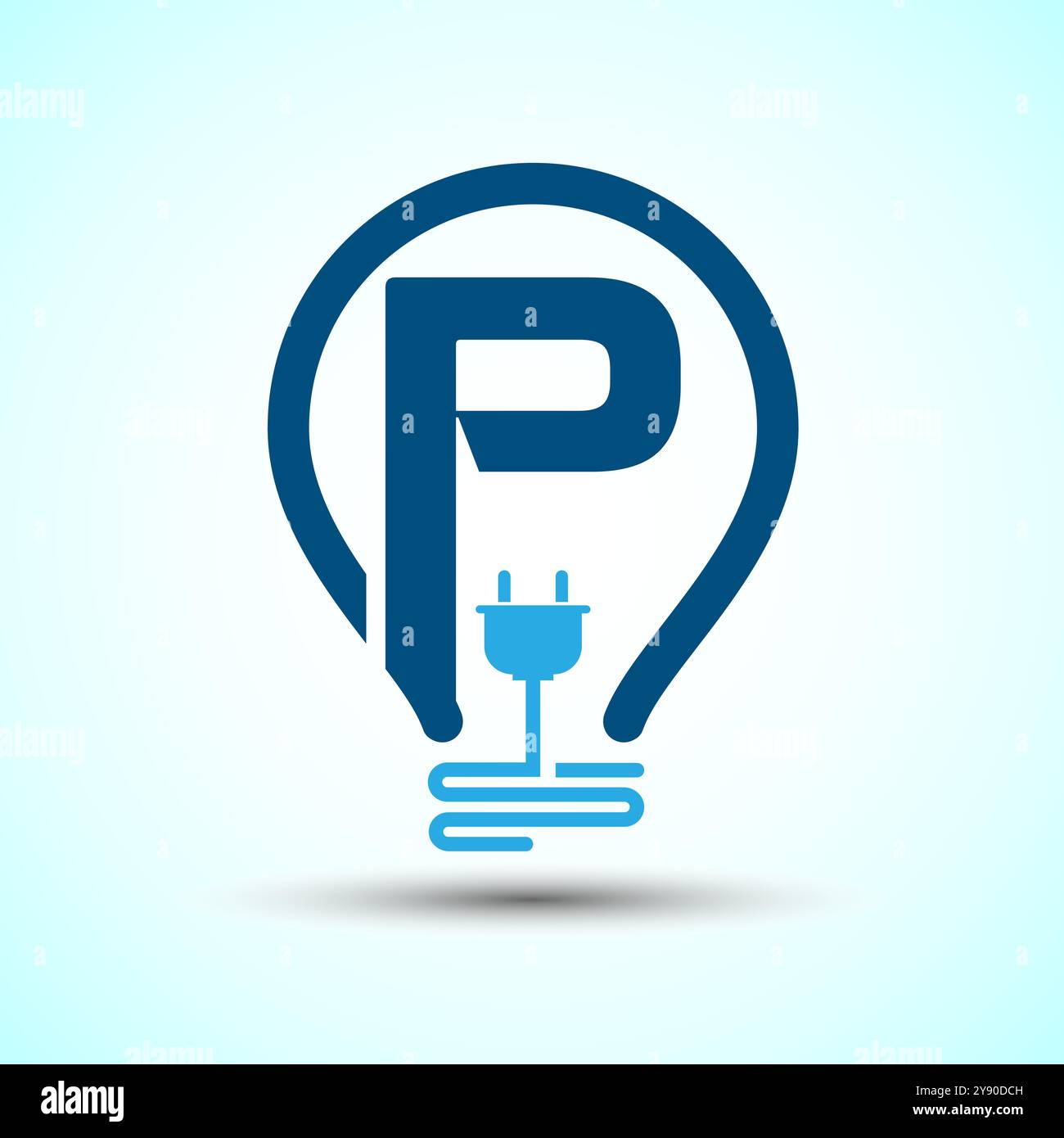 Initial alphabet with an electric bulb and plug. Electricity logo ...