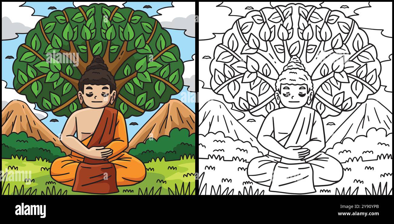 Buddhism Buddha Under a Bodhi Tree Illustration Stock Vector Image ...