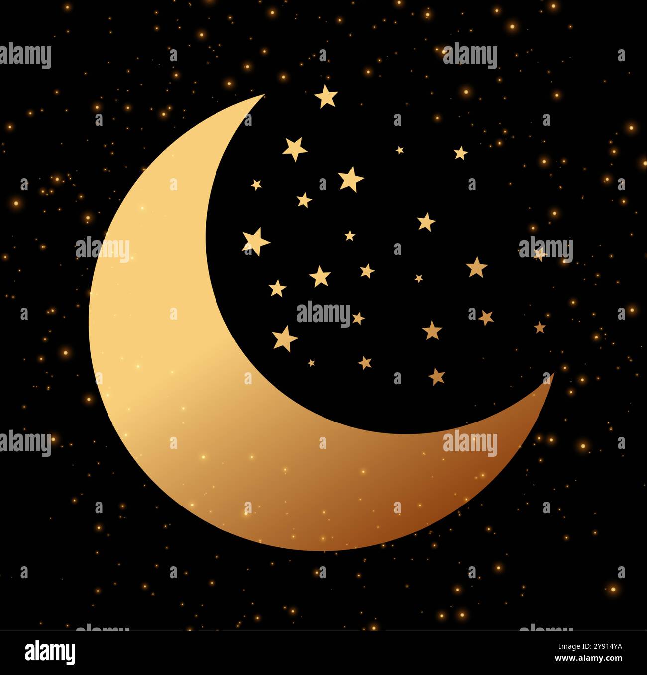 natural golden crescent moon and stars dark background vector Stock ...