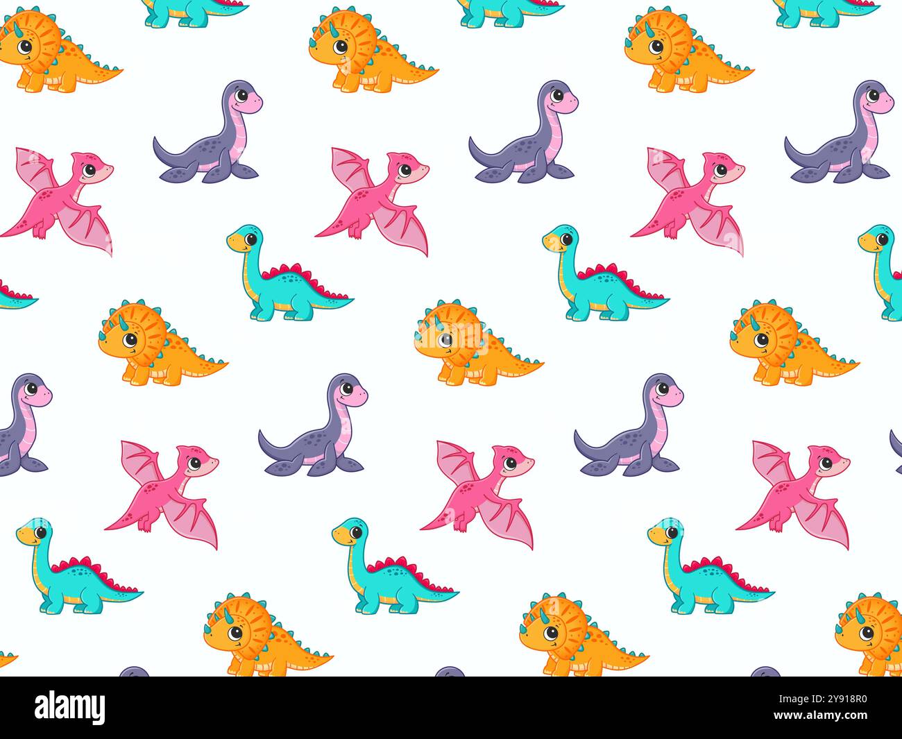 Cute dinosaurs childrens pattern. Vector illustration. Stock Vector