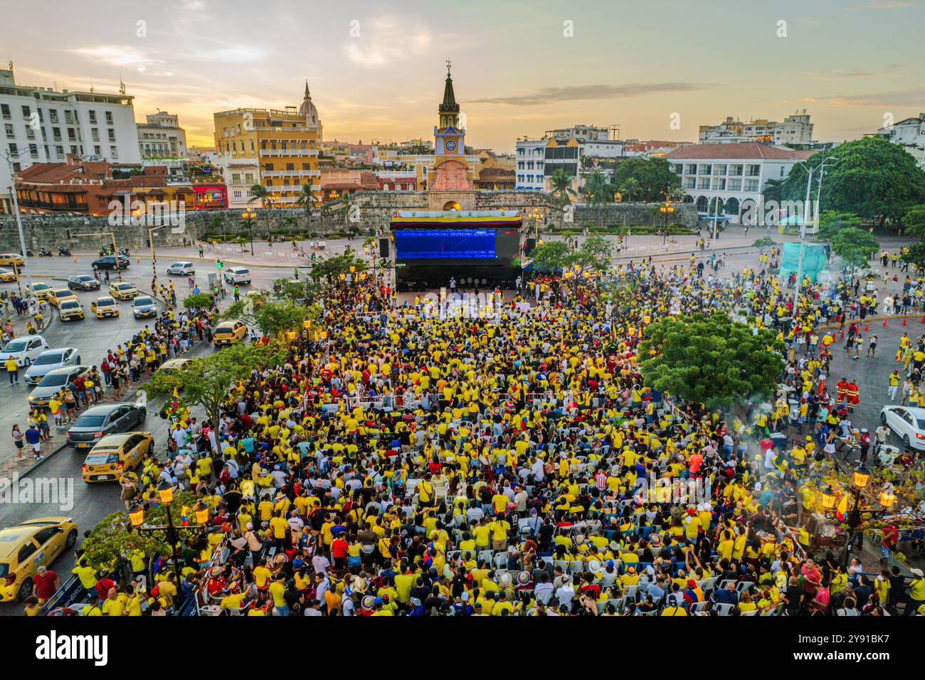 Aerial view of the people of Colombia Celebration the classification of ...