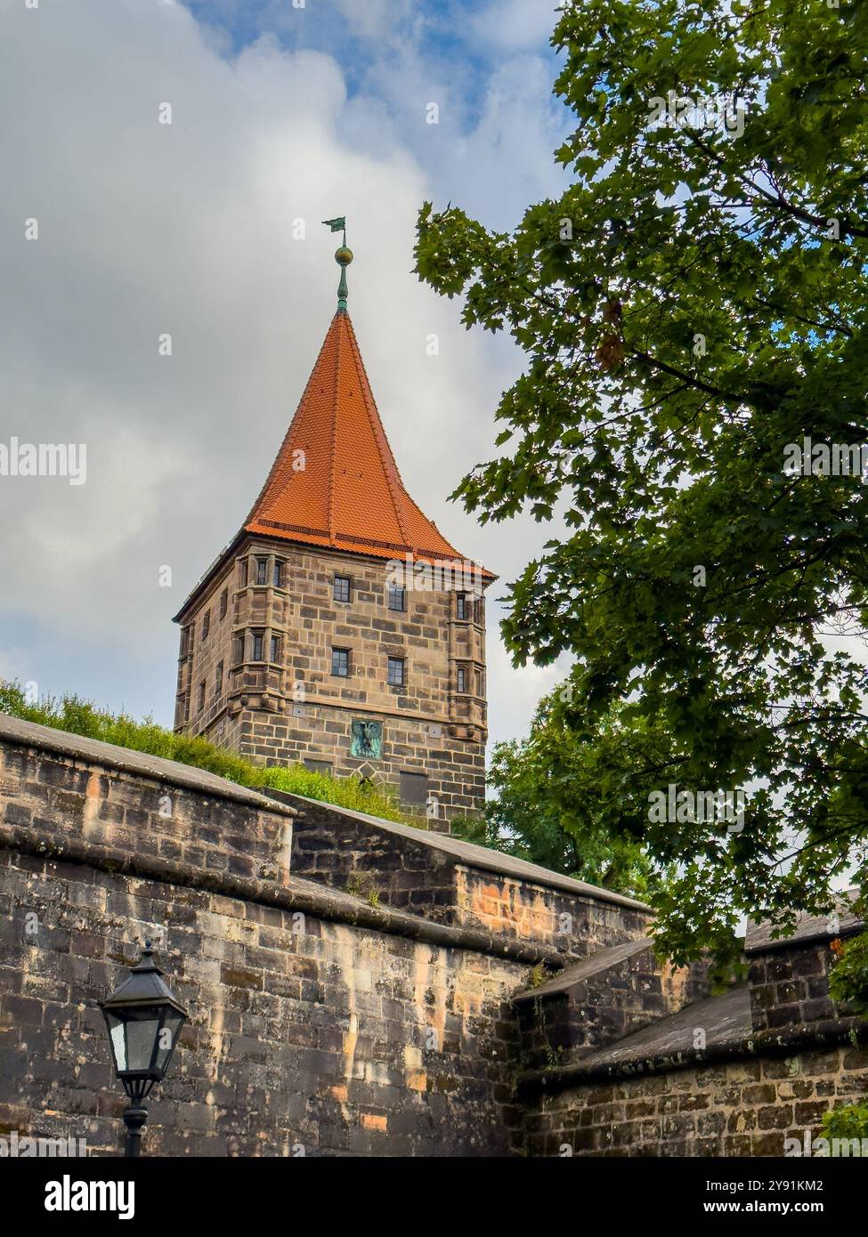 City gate tower Tiergartnertor in Nuremberg. Medieval architecture in ...
