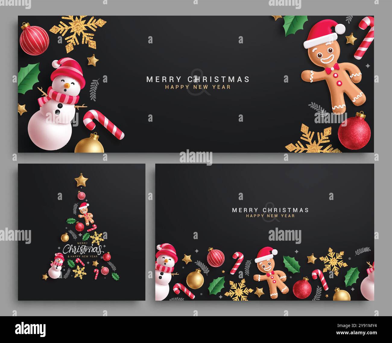 Merry christmas greeting card vector template set design. Christmas ...