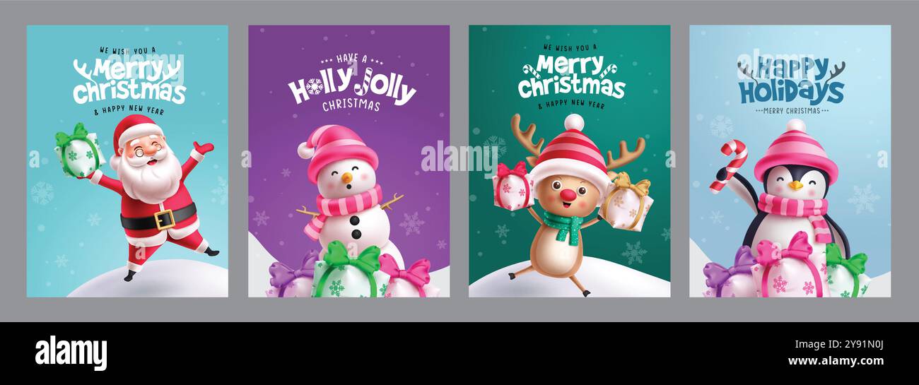 Merry christmas greeting card vector poster set design. Christmas santa ...