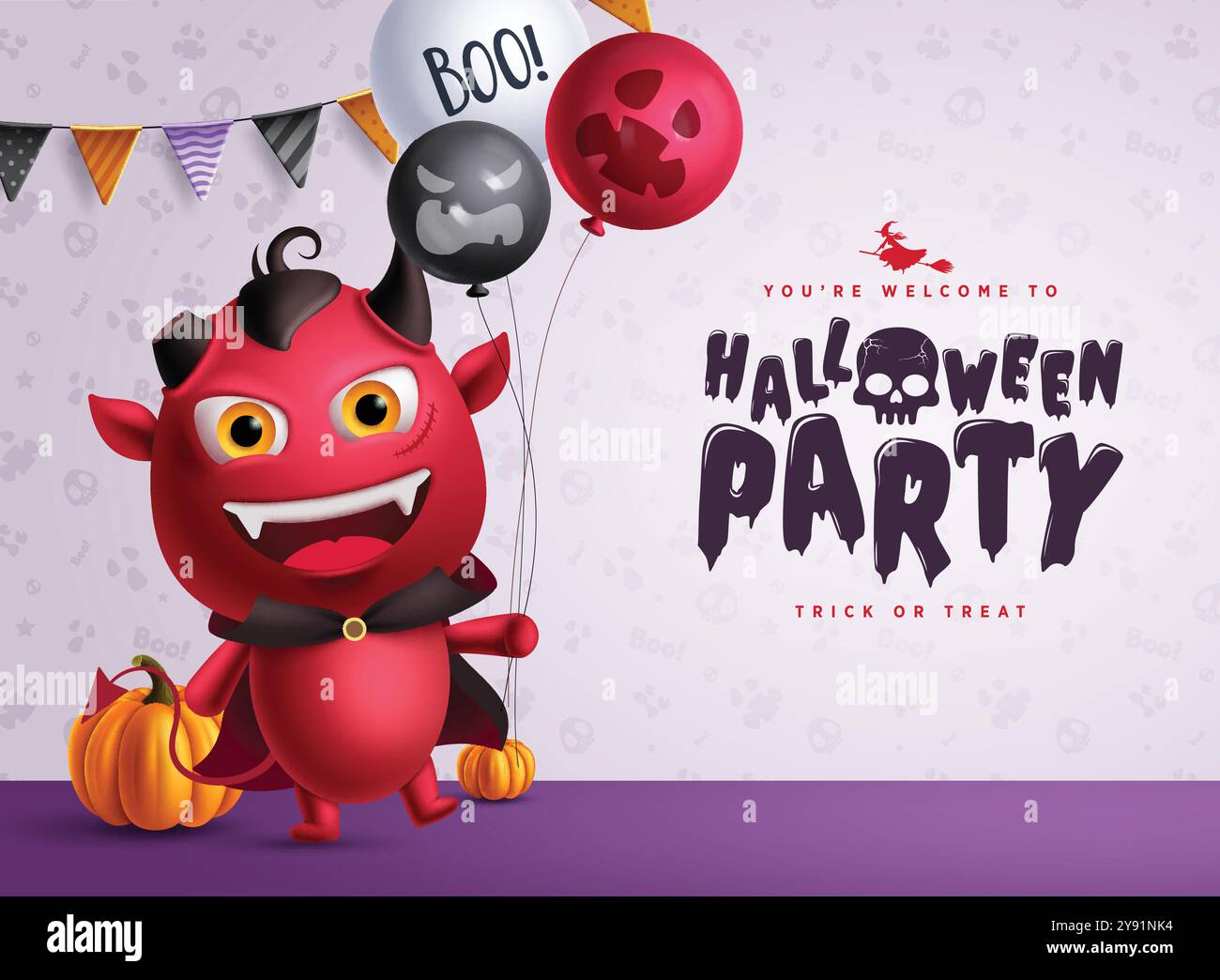 Halloween party card vector design. Welcome party greeting text with ...