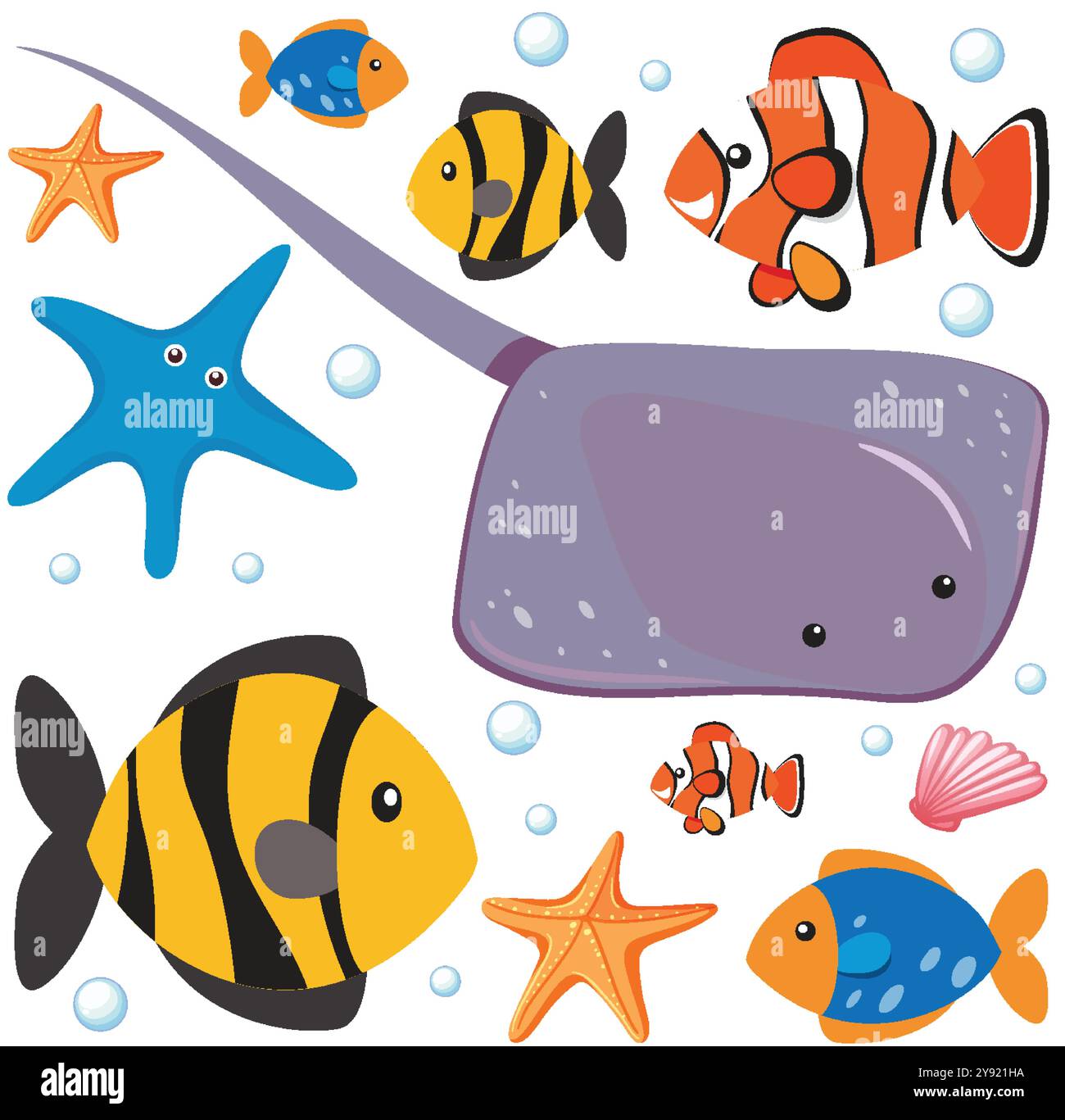 Vibrant sea creatures in a playful scene Stock Vector