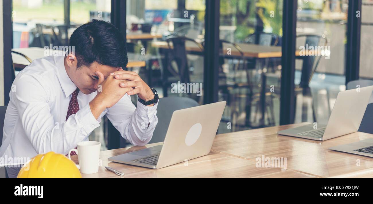 Asian young engineer man stress and failure in architecture project ...