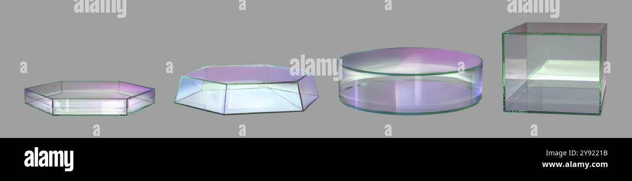 Geometric glass podiums mockups set isolated on background. Vector ...