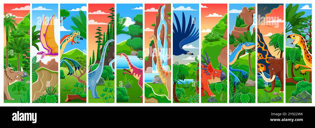 Prehistoric dinosaurs collage. Cartoon vector vertical panels with dino ...