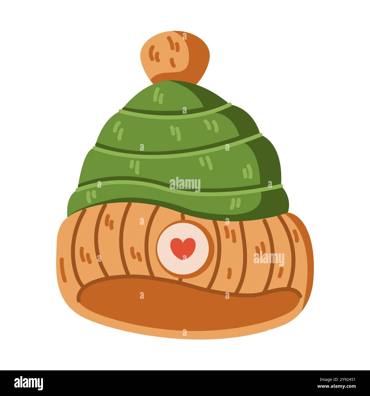 Knitted winter hat with heart flat color vector object Stock Vector
