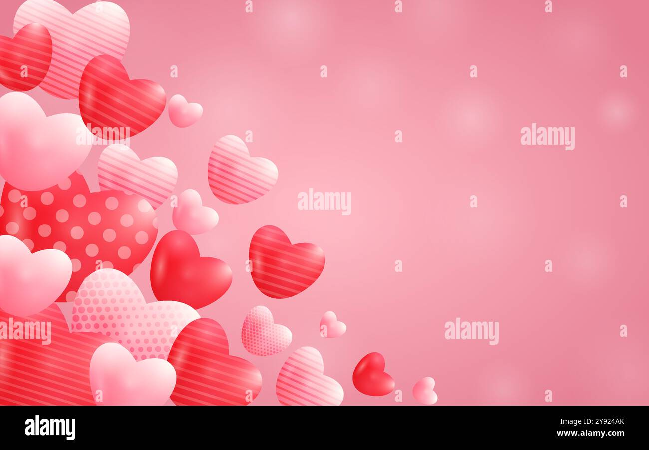 Valentine's Day background design with floating 3d red, pink heart ...