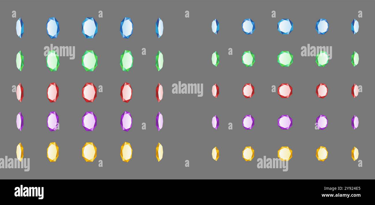 Gemstones of various colors in rotating pattern realistic vector ...