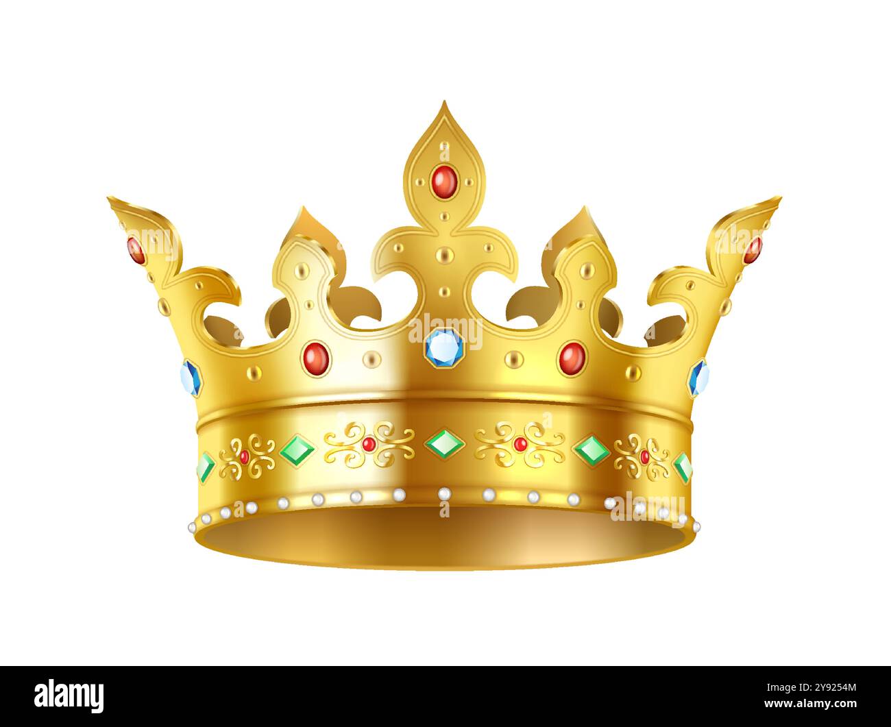Gorgeous golden crown with gemstones realistic illustration Stock ...
