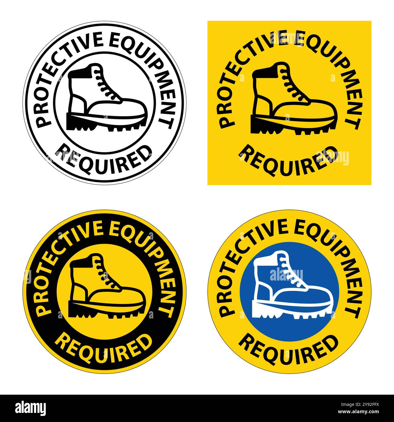 Set of safety signs emphasizing the necessity of protective gear in ...