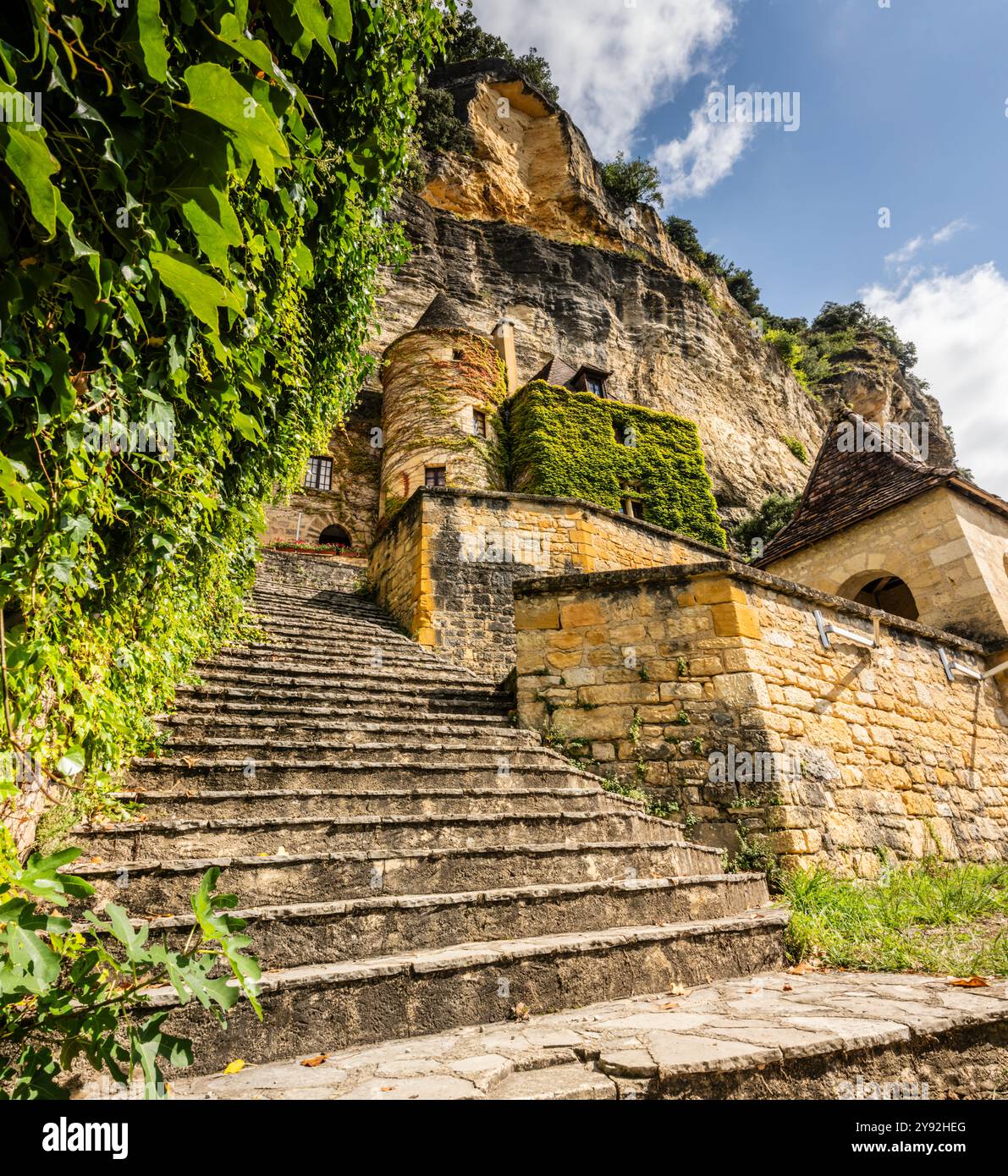 The tourist attraction of La Roque-Gageac, on the river Dordogne, nestled into the cliff is one of France's most beautiful villages. Stock Photo