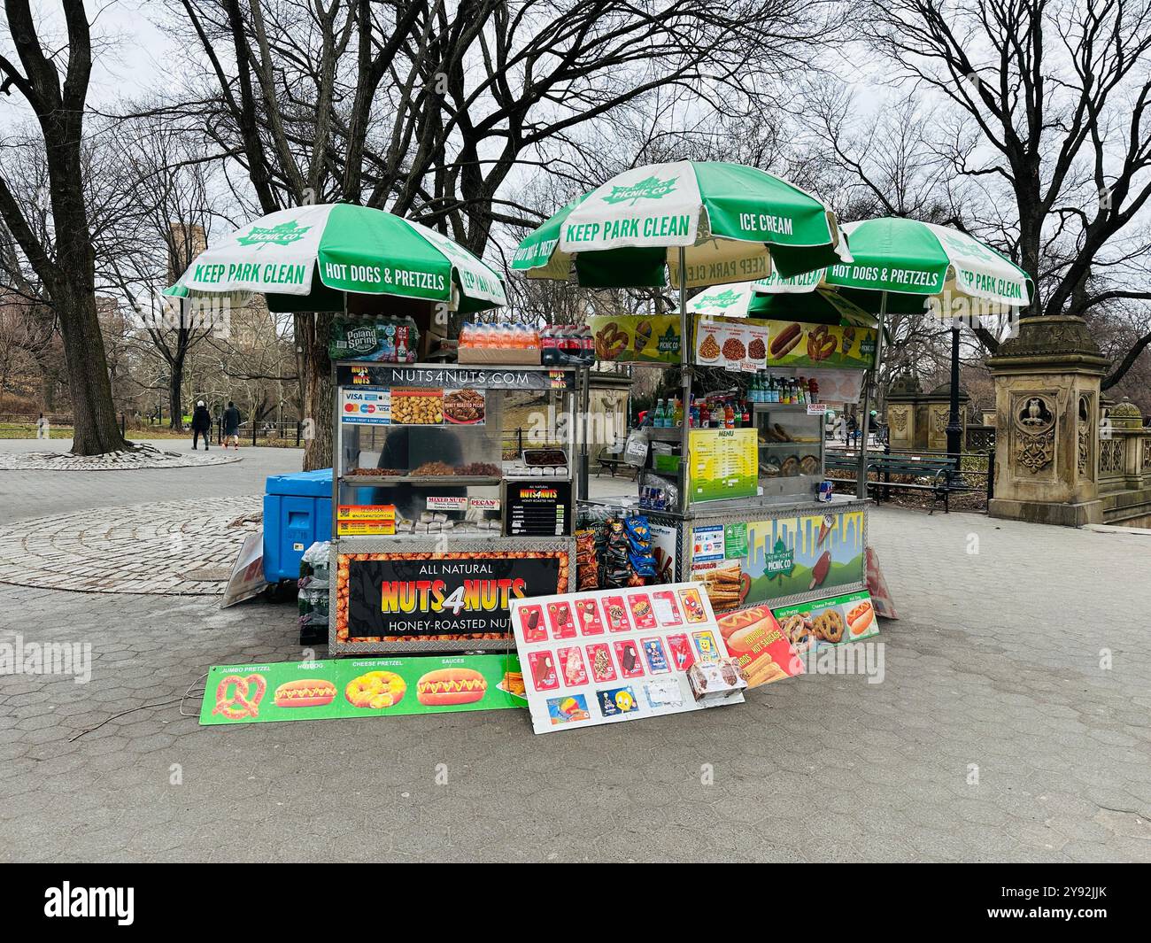 New York: 11 February 2024; Food stall in Central Park selling snacks and drinks - Smartphone Captured Stock Image