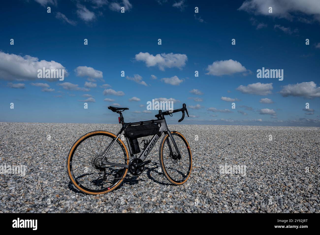 Orbea Gain electric road bike seen at Pointe du Hourdel, Somme, France. Stock Photo
