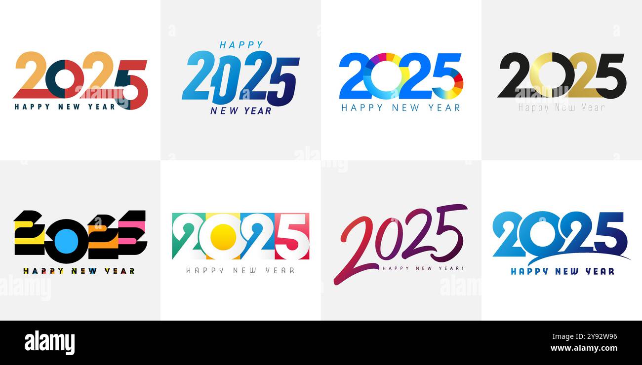 Big set of colorful 2025 number design template. Premium 2025 New Year logo text design