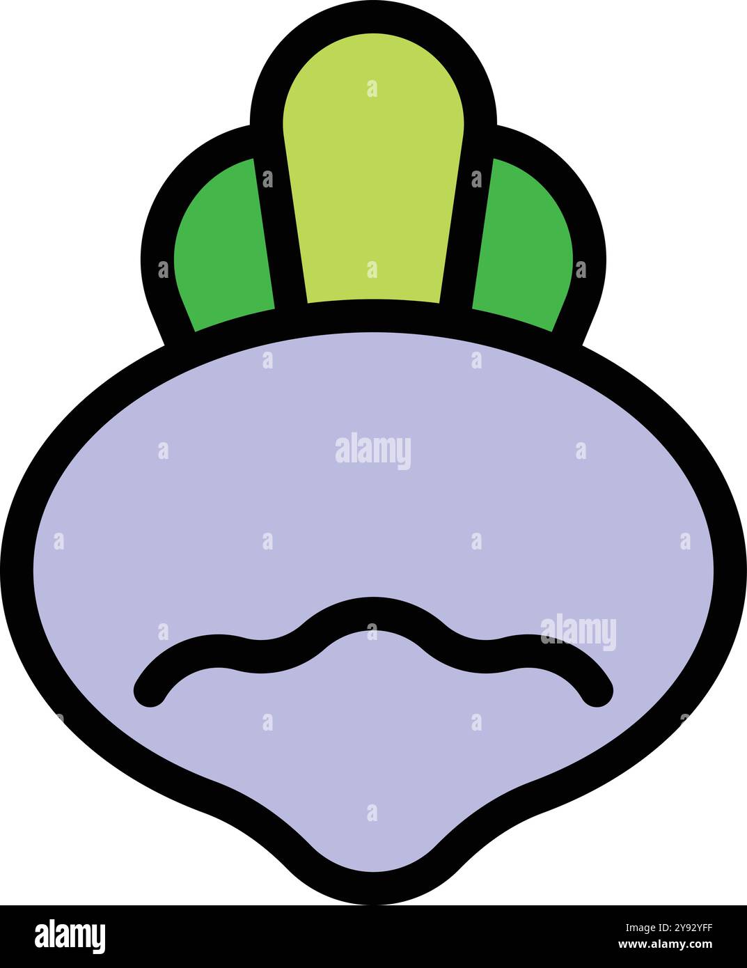 This vector icon features a blue turnip with a sad expression on its face Stock Vector
