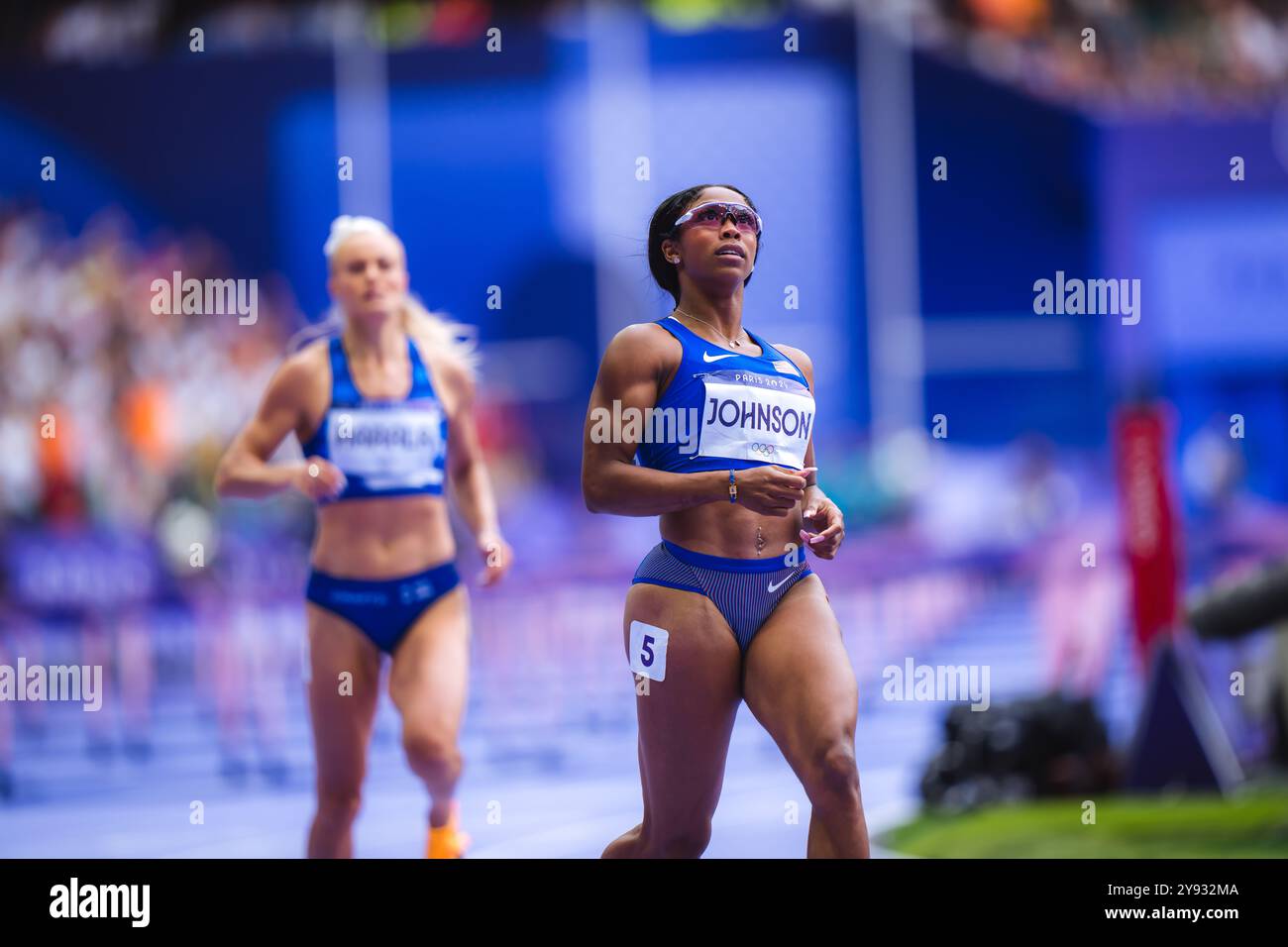 Alaysha Alaysha Johnson participating in the 100 meters hurdles at the Paris ...