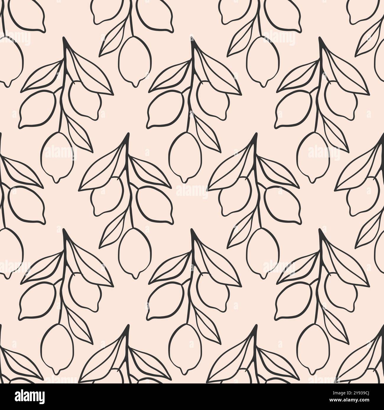 Lemon Branch Hand Drawn Sketch Seamless Pattern Stock Vector Image ...