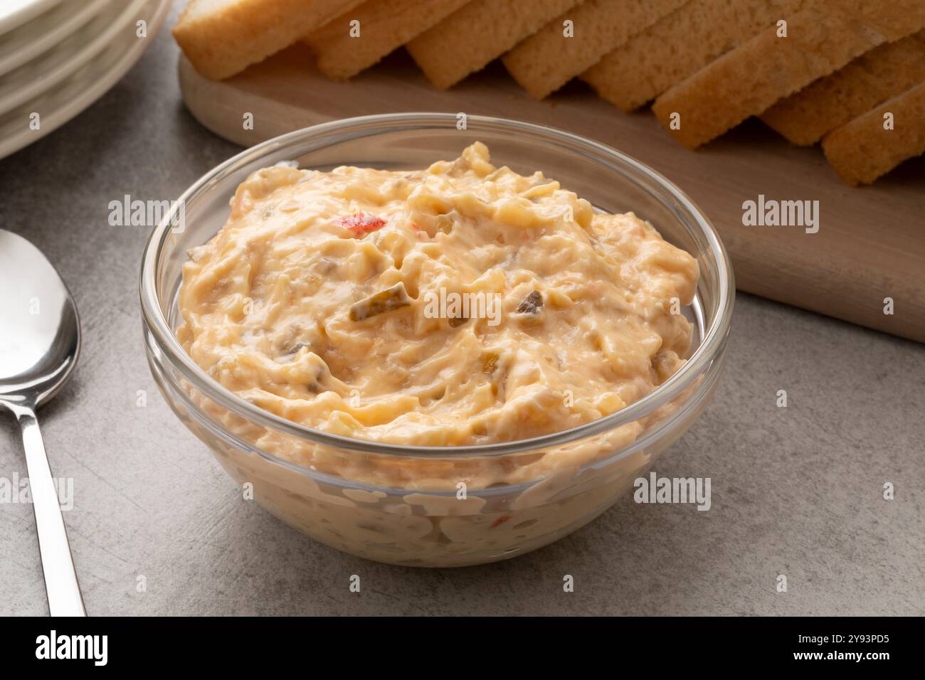 Glass bowl with homemade sandwich spread for a meal close up Stock Photo