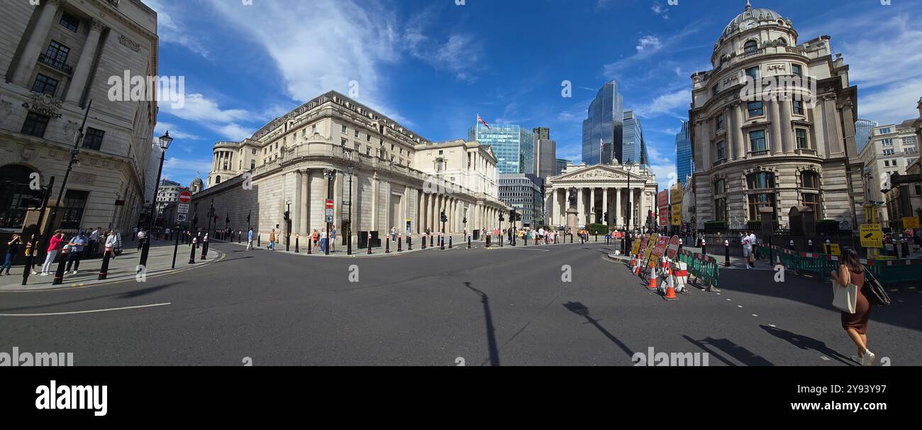City view with Bank of England and Royal Exchange, City of London, London, England, United Kingdom, Europe Stock Photo