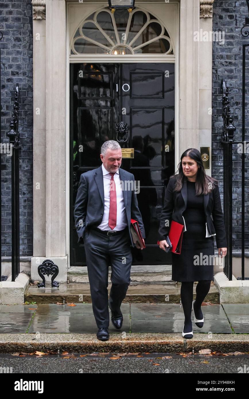 London, UK. 08th Oct, 2024. Steve Reed, Secretary of State for Environment, Food and Rural Affairs, MP Streatham and Croydon North and Lisa Nandy, Secretary of State for Culture, Media and Sport, MP Wigan. Ministers attend the first government cabinet meeting after the party conference season in Downing Street, London, UK. Credit: Imageplotter/Alamy Live News Stock Photo