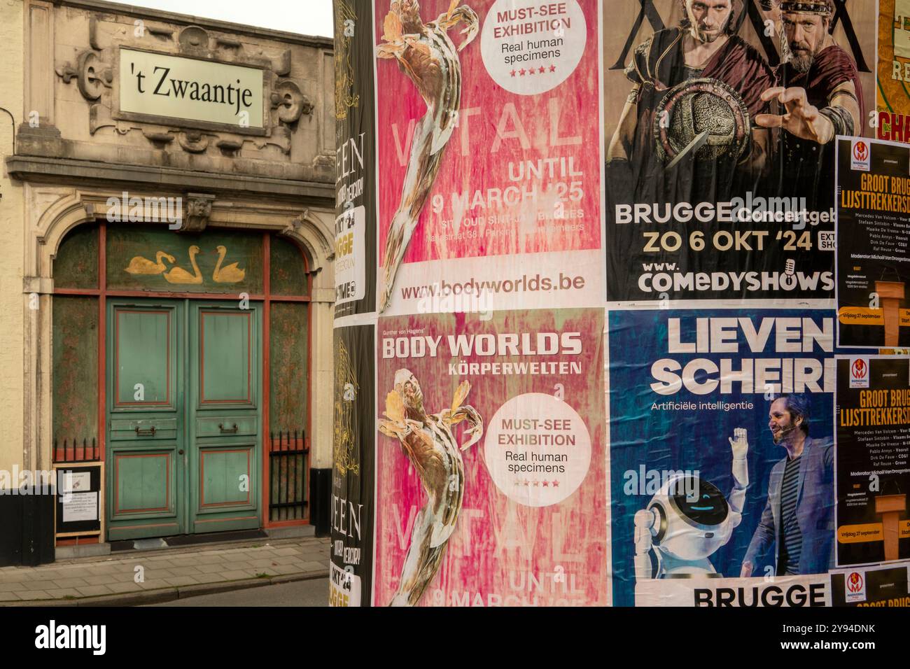 Belgium, Flanders, Bruges, Gentpoortvest, event posters Stock Photo