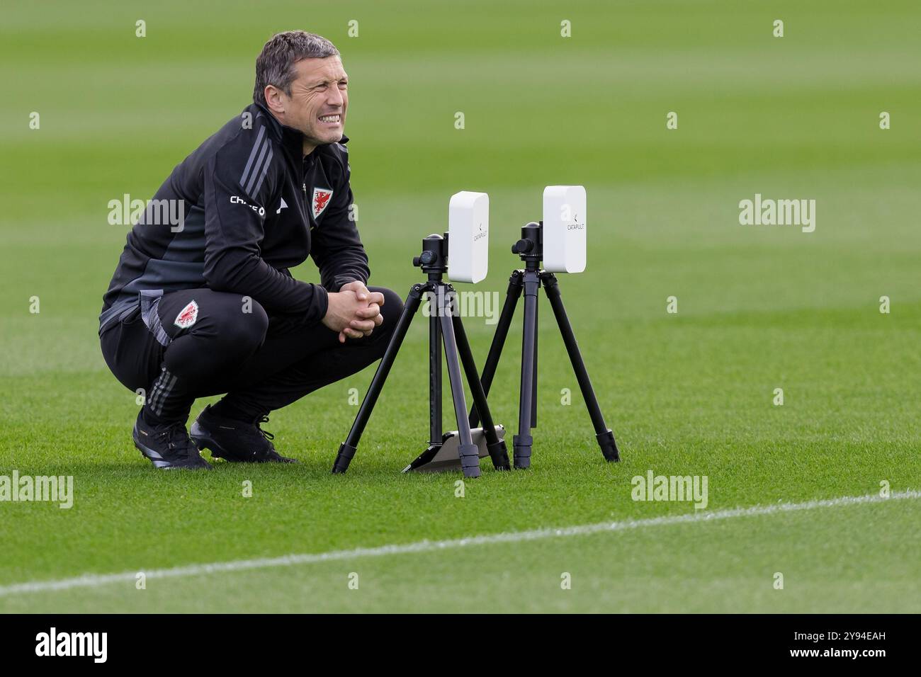 PONTYCLUN, WALES - 07 OCTOBER 2024: Wales’ Performance Coach Ryland Morgans during a Wales training Session at the Vale Resort ahead of the 2025 UEFA Stock Photo