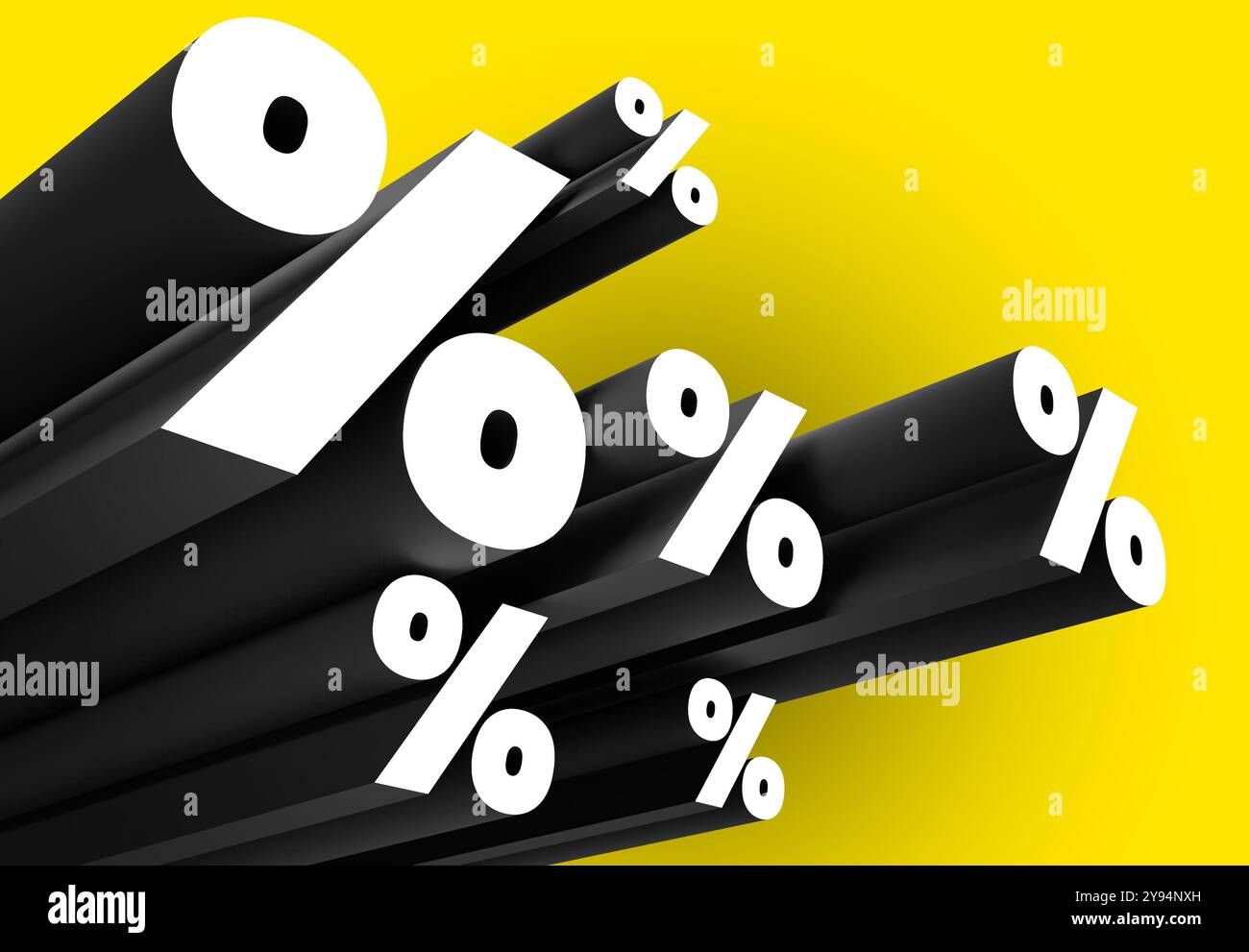 3d extrude percent sign on empty yellow background promotion template slide Stock Photo