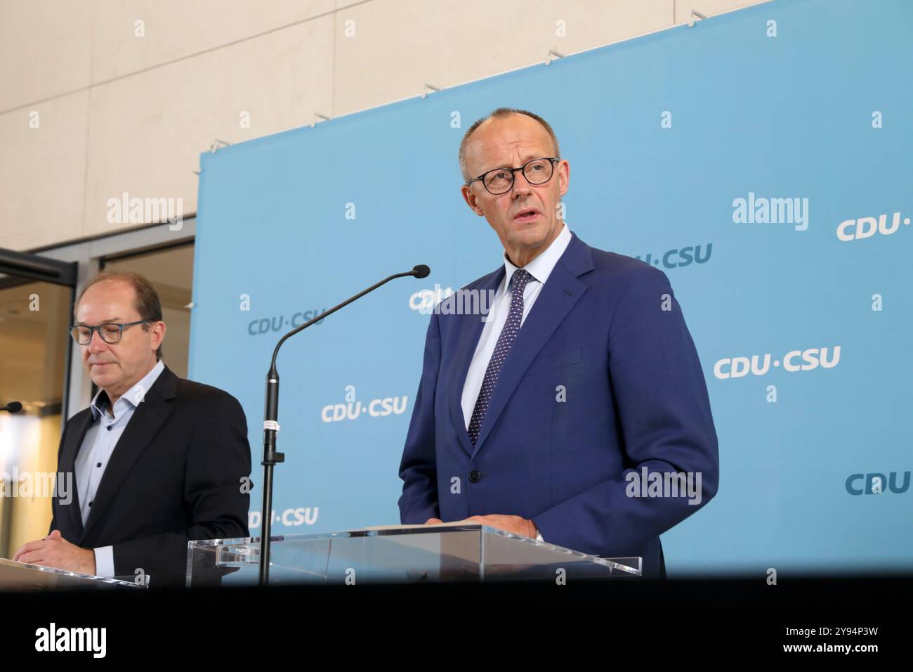 Berlin, Germany, October 8, 2024. The leader of the opposition in the German Bundestag, Friedrich Merz, ahead of a CDU/CSU parliamentary group meeting in the Berlin Bundestag. Credit: Juergen Nowak/Alamy Live News Stock Photo