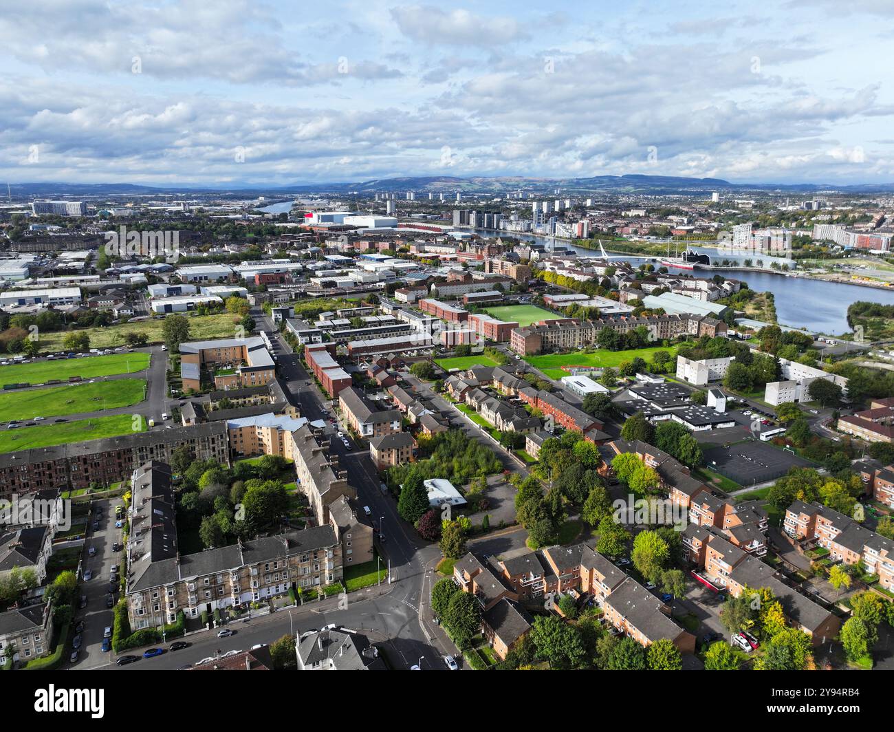 Aerial drone view of Govan Glasgow looking west Stock Photo